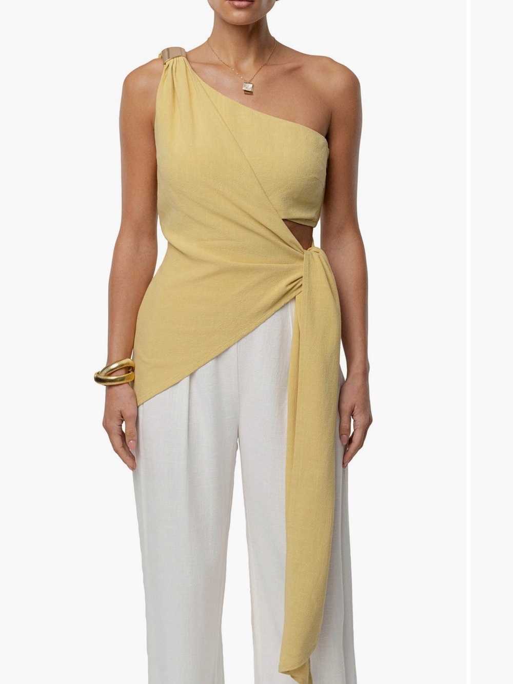 JLUXLABEL Palmera One-Shoulder Wrap Top in Golden Yellow small